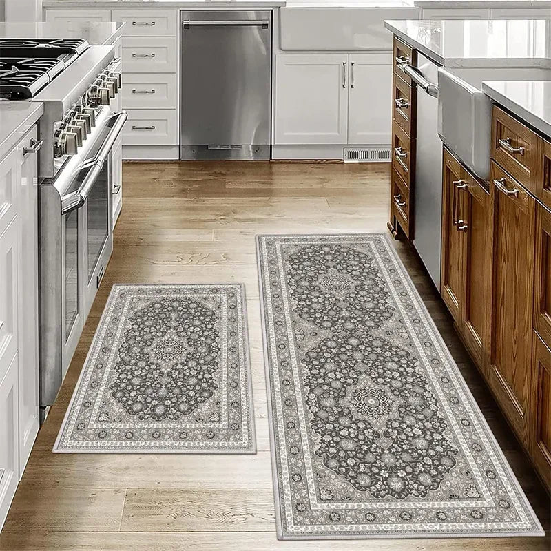 VIKAMA Bohemian Anti-Slip Washable Kitchen & Bathroom Floor Mat Set