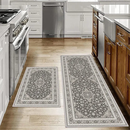 VIKAMA Bohemian Anti-Slip Washable Kitchen & Bathroom Floor Mat Set