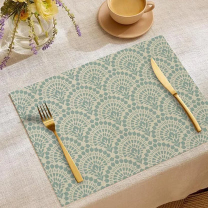 Luxury 6PCS Table Mats Set Leaf Fan Stripe Polka Dot Dining Placemats