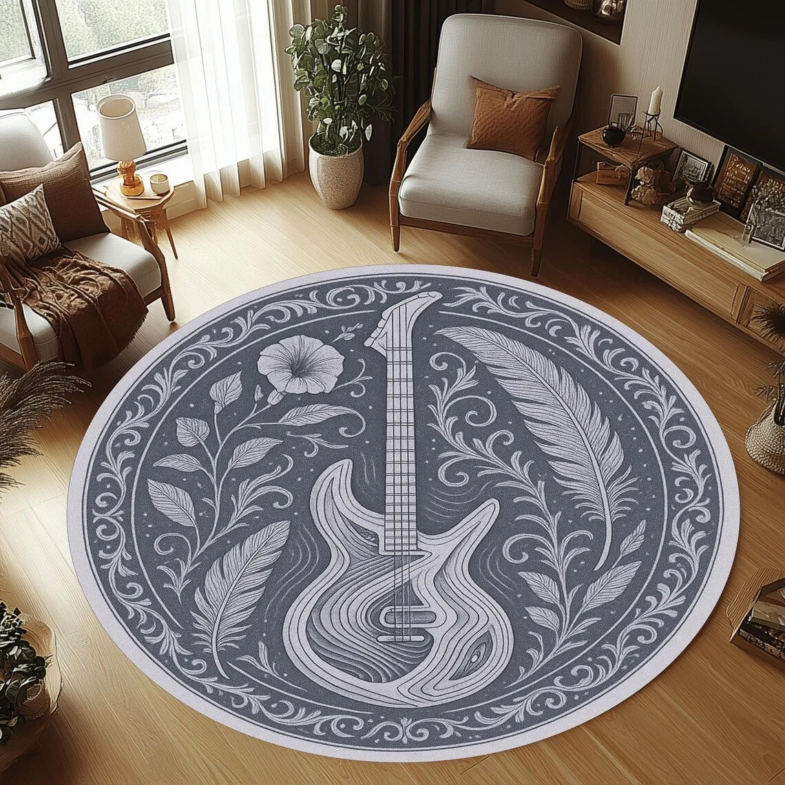 VIKAMA Round Guitar Non-Slip Area Rug