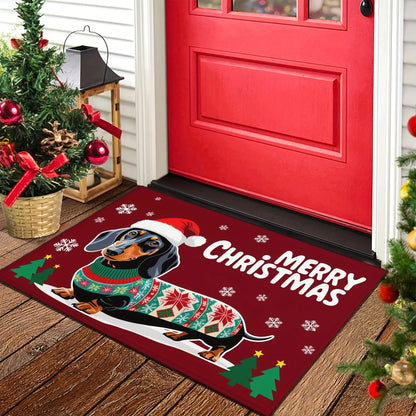VIKAMA Dachshund Christmas Welcome Mat Non-Slip Rug