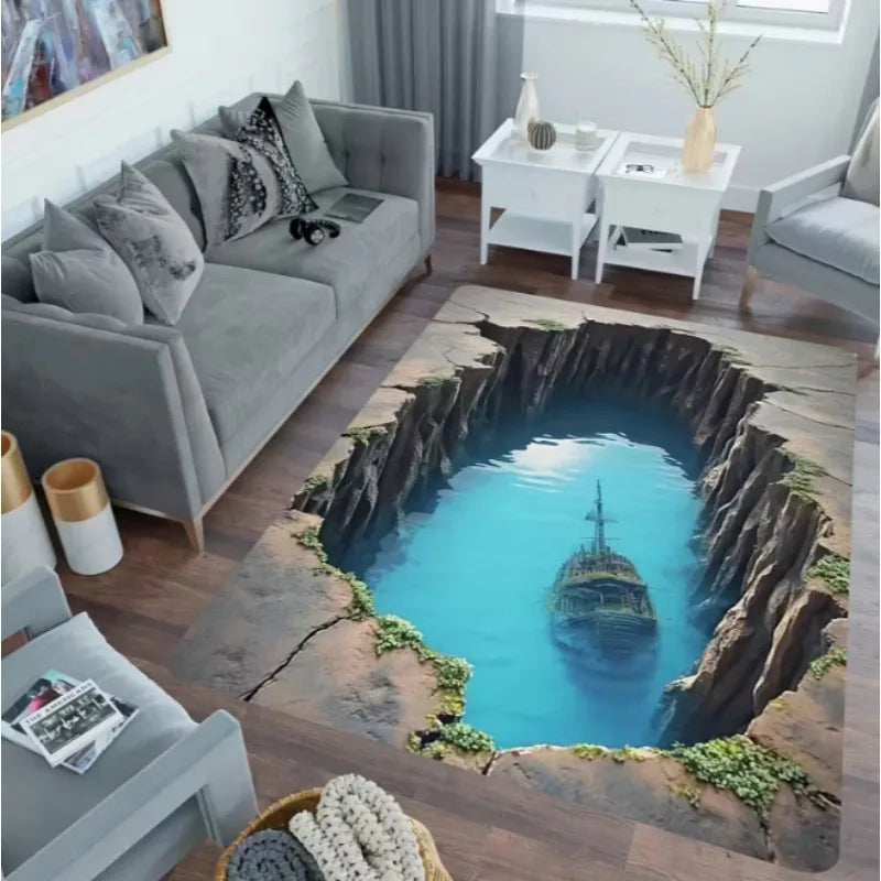 3D water pool rock illusion rug
