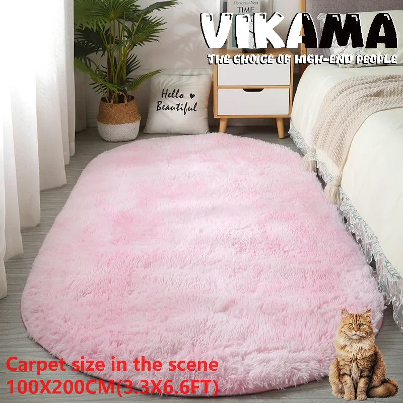 VIKAMA Oval Tie-Dye Rug Soft Bedside Living Room Kitchen Mat Home Decor