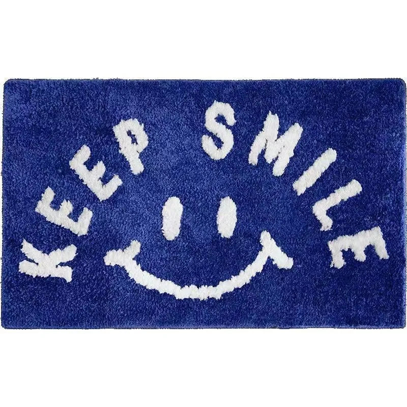 Cartoon Smiley Face Faux Cashmere Floor Mat Non-Slip Absorbent Entrance Bathroom Carpet