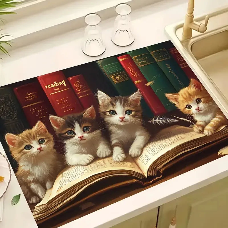 Cute kitten absorbent kitchen drying mat