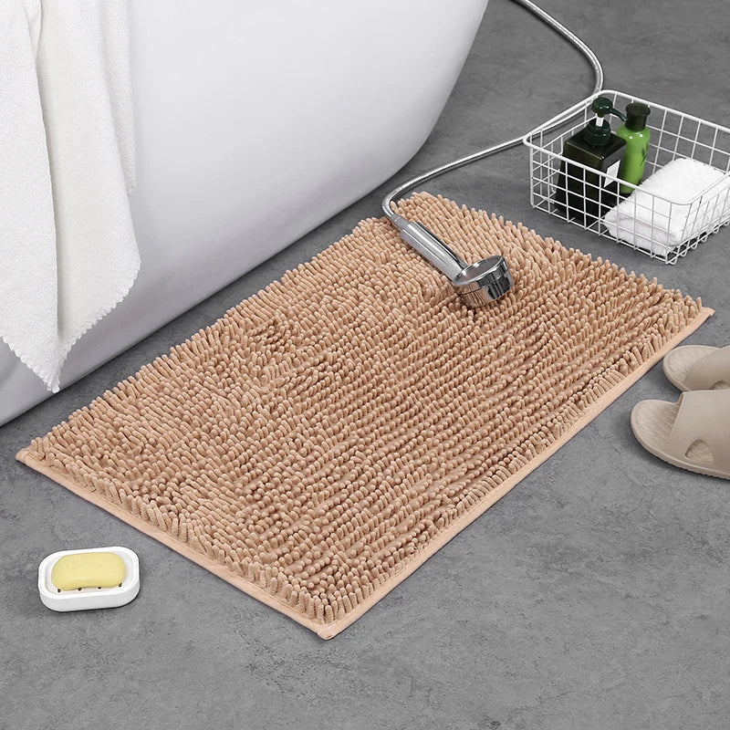 Chenille bath mat rectangular bath blanket fluffy soft carpet absorbent non-slip toilet mat bathroom decoration