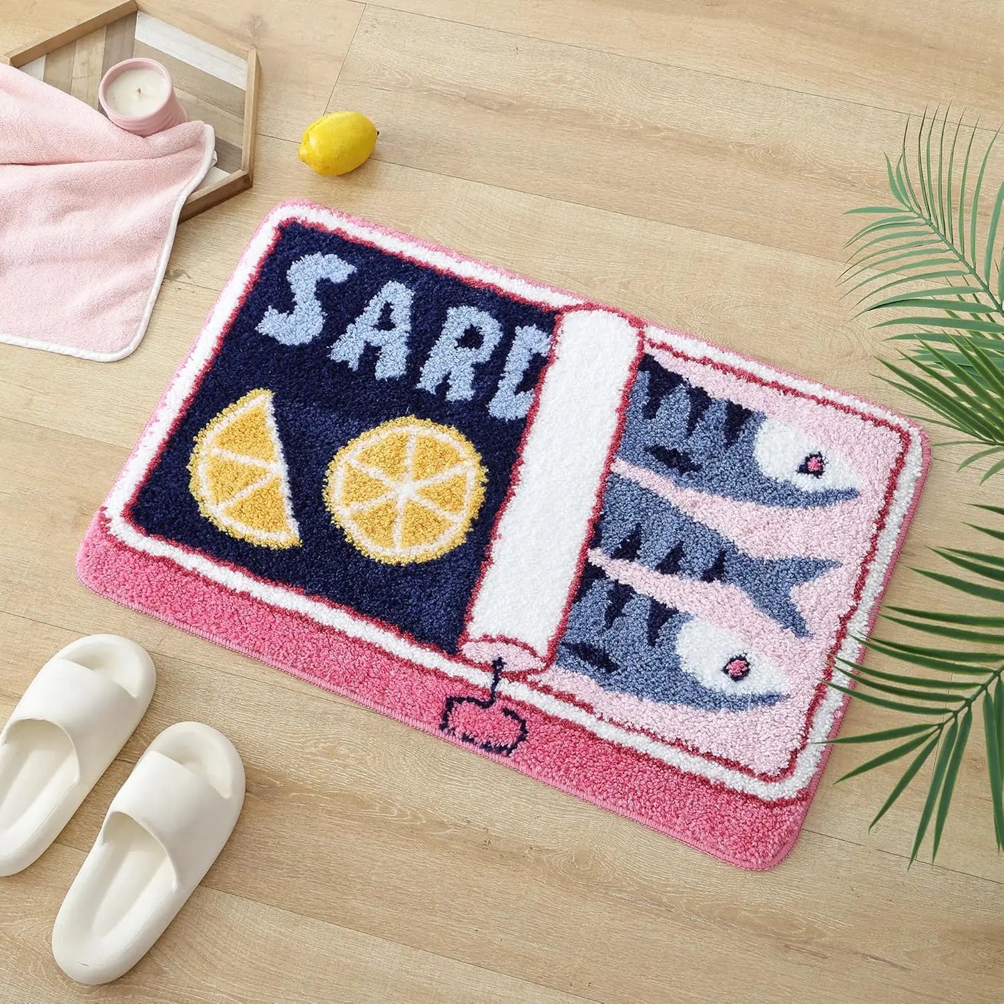 VIKAMA Cartoon Sardine Floor Mat Soft Non-Slip Kitchen Bathroom Bedroom Carpet