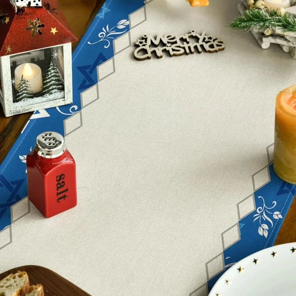 Elegant Linen Tablecloth Star of David Seven-Branched Candlestick Passover Table Decor