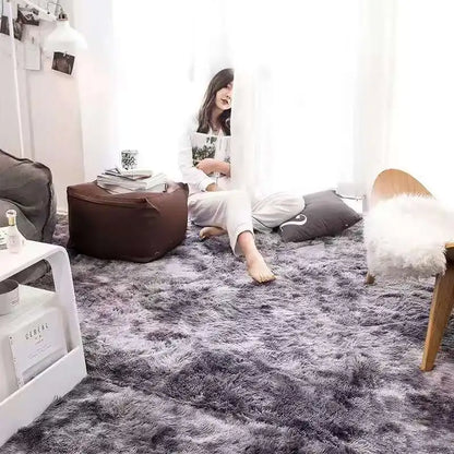 Soft fluffy tie-dye gradient bedroom rug for girls bedside decor