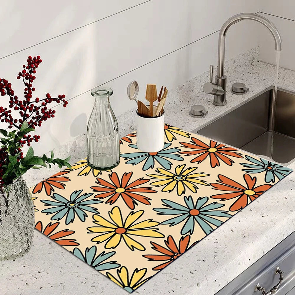 Floral Absorbent Waterproof Drying Mat