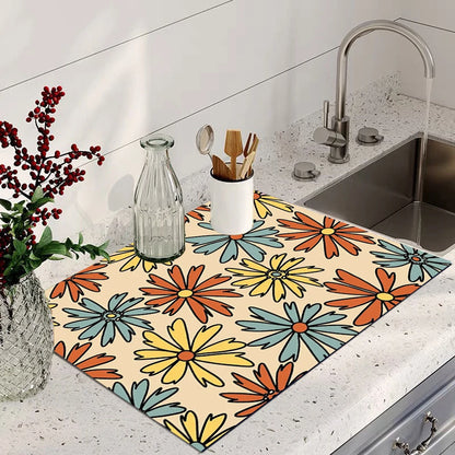 Floral Absorbent Waterproof Drying Mat