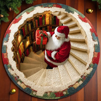 Christmas Santa 3D Round Rug Illusion Printed Carpet Xmas Tree Living Room Holiday Decoration Rug