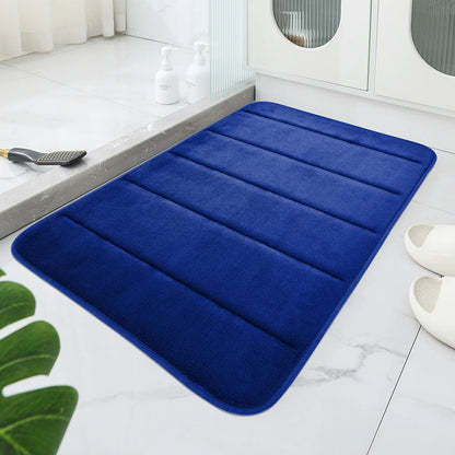 Geometric Pattern Coral Velvet Bath Mat Soft Embossed Stripe Non-Slip Bathroom Rug Hand Washable Home Decor