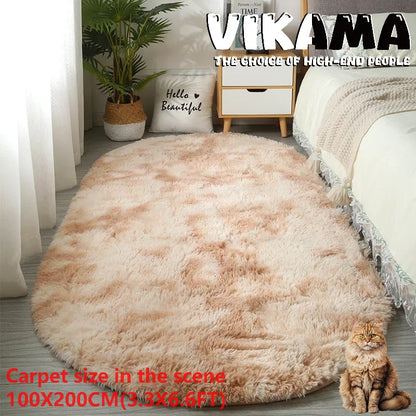 VIKAMA Oval Tie-Dye Rug Soft Bedside Living Room Kitchen Mat Home Decor