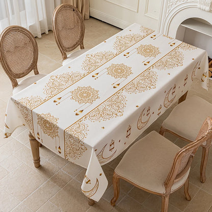 VIKAMA Bohemian Ramadan Tablecloth Gold Moon Stars Rectangular Washable Table Decor