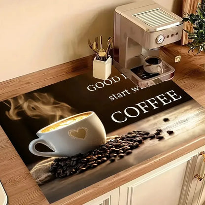 Coffee dish drying absorbent kitchen mat