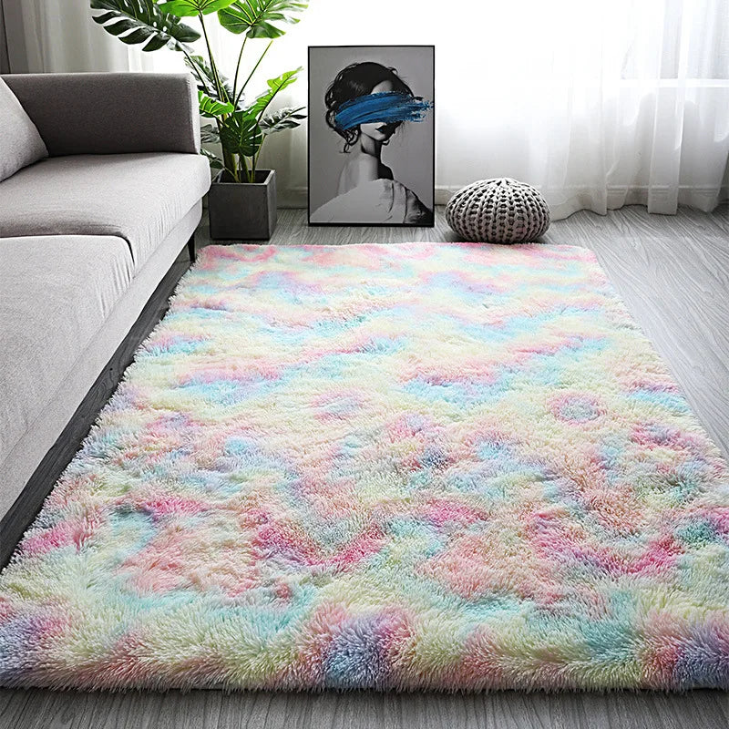 VIKAMA Tie-Dye Silk Wool Rug Non-Slip Bedroom Living Room Stain-Resistant Carpet Home Decor
