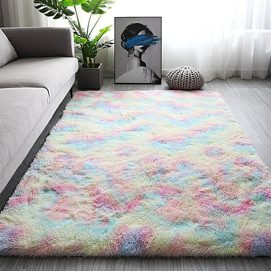 VIKAMA Tie-Dye Silk Wool Rug Non-Slip Bedroom Living Room Stain-Resistant Carpet Home Decor