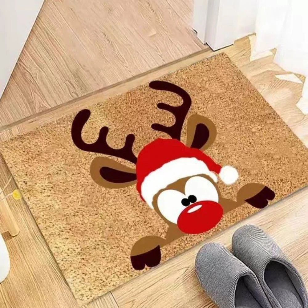 VIKAMA Festive Snowman Reindeer Christmas Non-Slip Doormat
