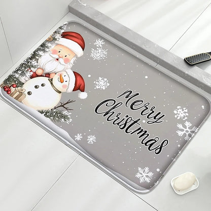 Christmas Themed Bathroom Mat Non-Slip Absorbent Shower Room Carpet Machine Washable Entrance Door Rug Home Decor