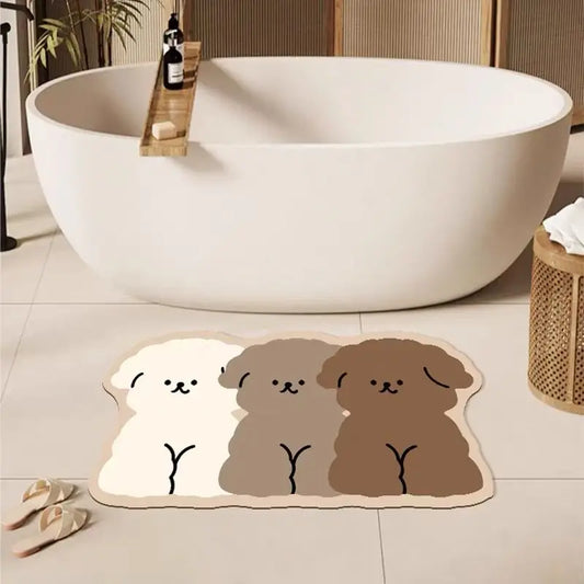 Three-Color Puppy Diatom Mud Bathroom Mat Quick-Dry Absorbent Non-Slip Floor Rug Custom Bathroom Carpet Home Decor
