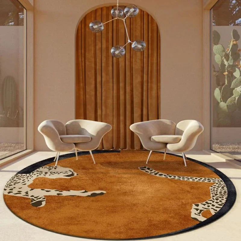 Leopard Print Round Fluffy Non-Slip Area Rug