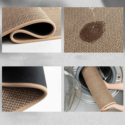 Washable non-slip faux sisal kitchen runner rug natural rubber backing