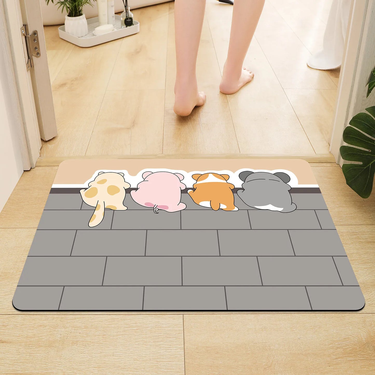Cartoon Diatomaceous Mud Bathroom Mat Soft Absorbent Non-Slip Floor Rug Toilet Sink Bedroom Carpet Home Decor