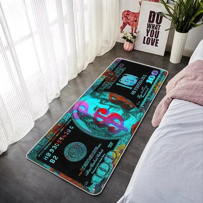 VIKAMA Creative Banknote Long Strip Floor Mat Soft Non-Slip Bedroom Bedside Rug