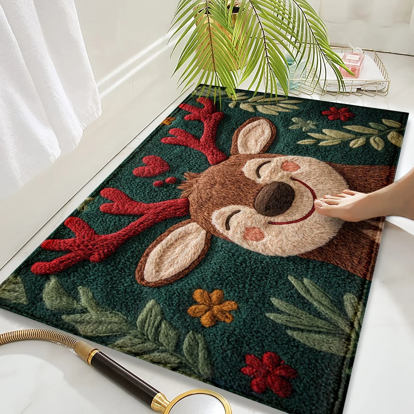 VIAMA Christmas Reindeer Door Mat Non-Slip Entrance Carpet Winter Bathroom Kitchen Floor Mat