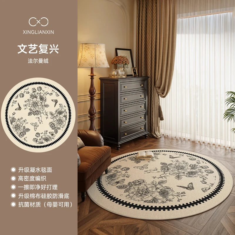 Medieval Style Round Light Luxury Washable Area Rug