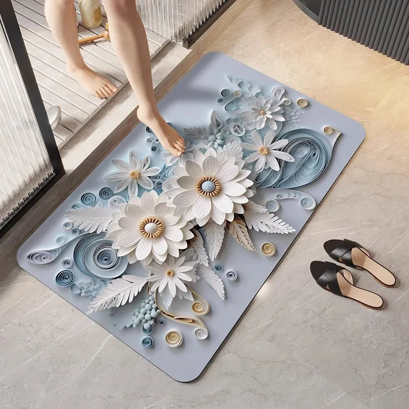 German diatomaceous earth floor mat 3D three-dimensional floral household bathroom anti slip mat