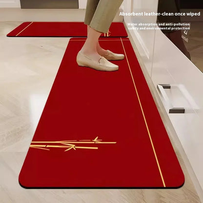 VIKAMA Diatomite Kitchen Mat Non-Slip Cuttable Red Entrance Bathroom Carpet