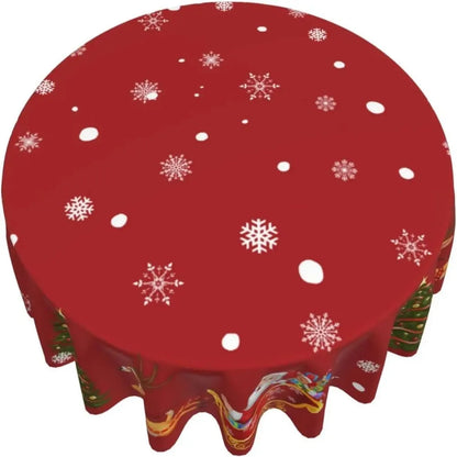 Christmas Snowflake Snowman Round Tablecloth Festive Indoor Party Kitchen Decor