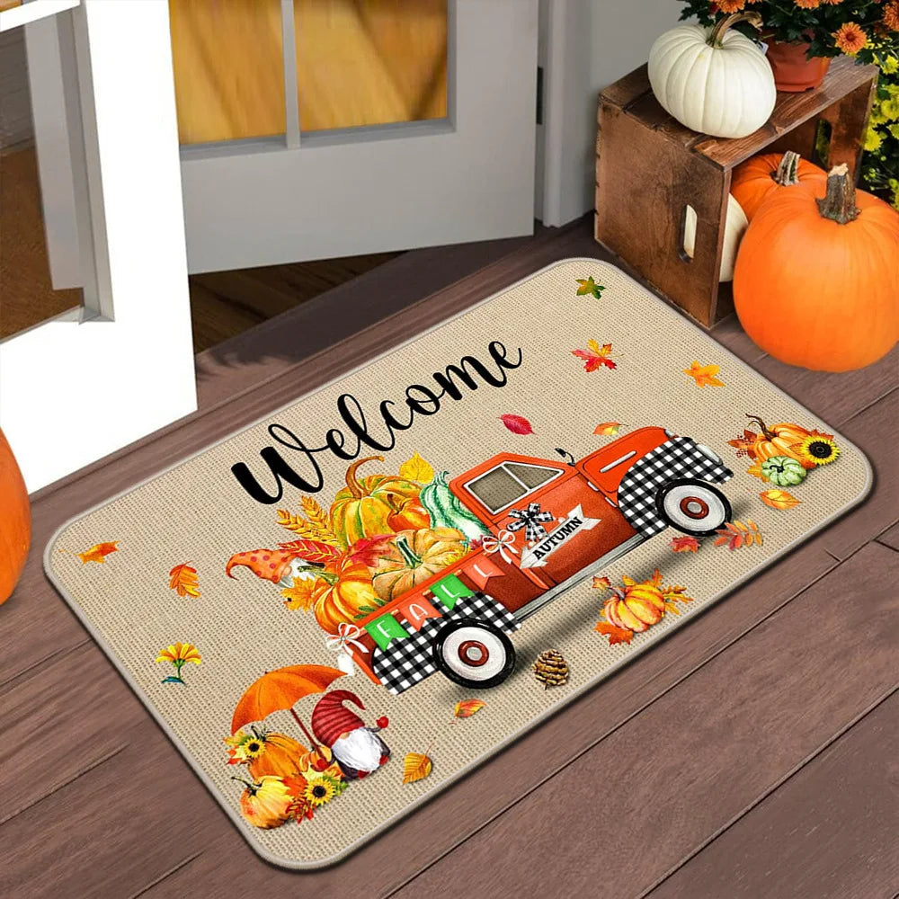 VIKAMA Halloween Autumn Door Mat Thanksgiving Welcome Non-Slip Indoor Outdoor Carpet
