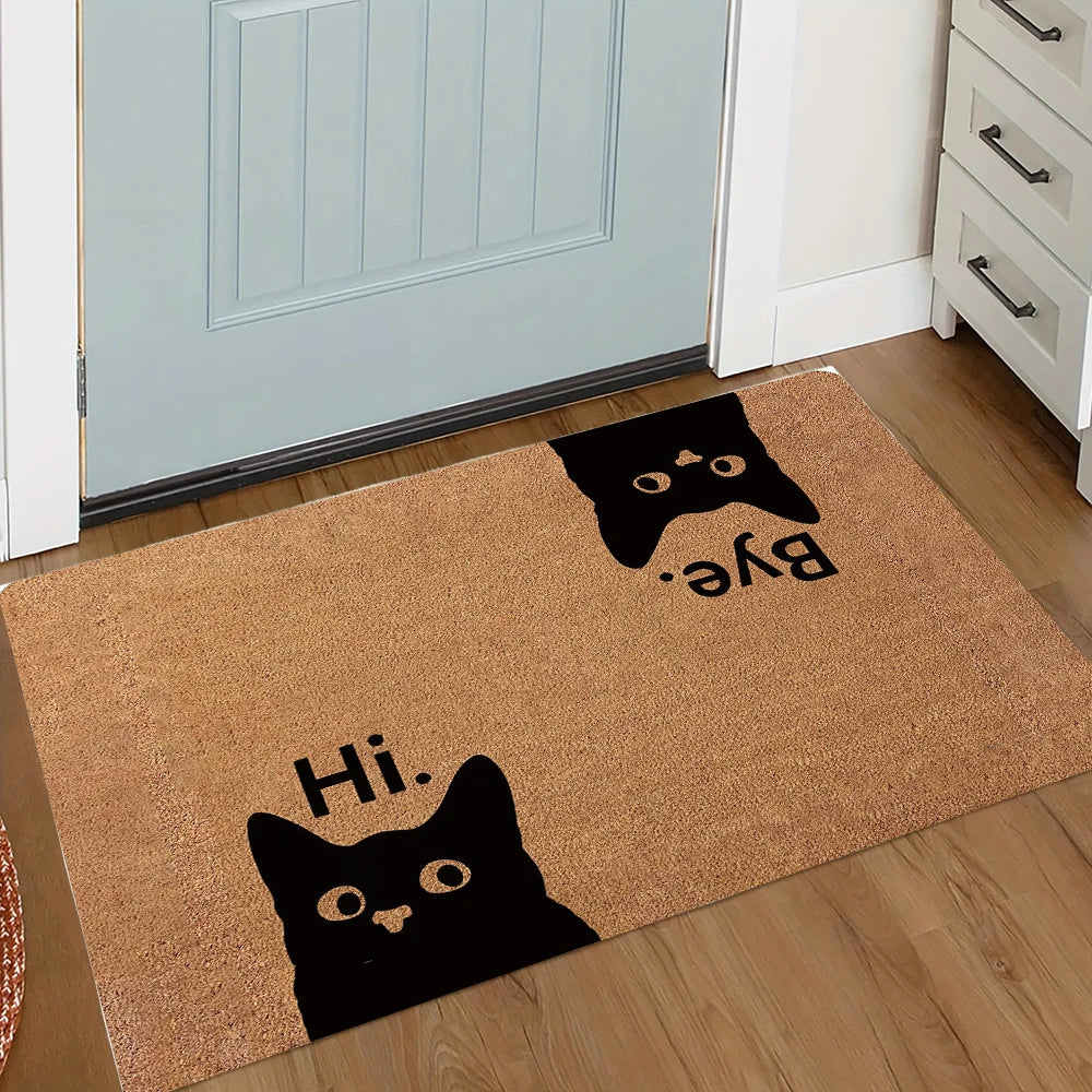 Funny Cartoon Cat Knife Welcome Doormat Non-Slip Entrance Rug Easy to Clean