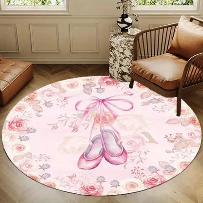 VIKAMA Pink Round Floral Rug Bedside Bedroom Guest Room Floor Cushion Luxury Home Decor