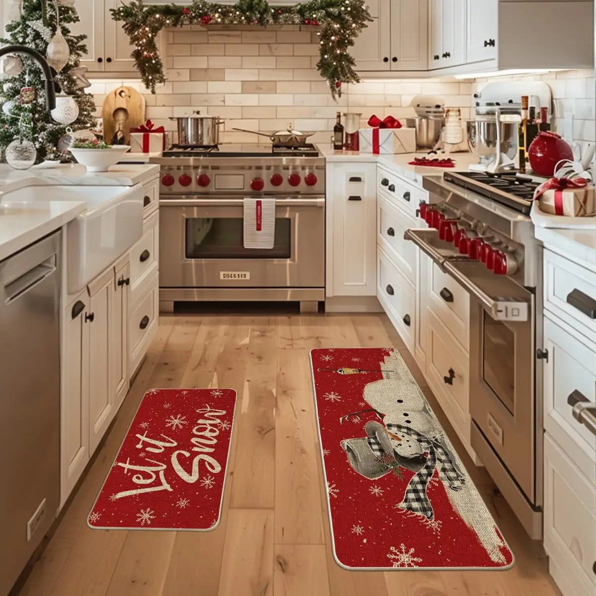VIKAMA Christmas Gingerbread Man Floor Mat Crystal Velvet Non-Slip Kitchen Entry Door Rug Easy Care Home Decor