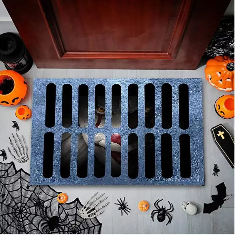 VIKAMA Halloween Clown Trap Rug 3D Illusion Non-Slip Bathroom Entrance Mat Home Decor