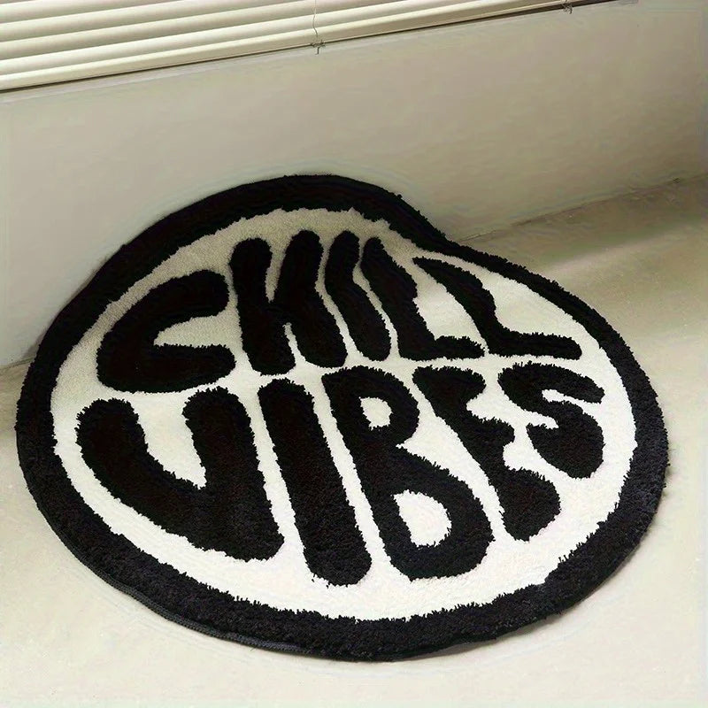 VIKAMA Black & White Faux Cashmere Round Area Rug