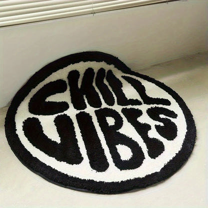 VIKAMA Black & White Faux Cashmere Round Area Rug