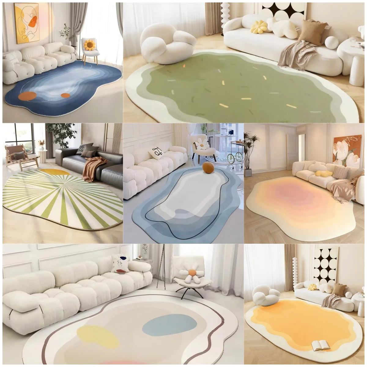 VIKAMA Pink Faux Cashmere Rug Irregular Soft Non-Slip Bedside Bedroom Floor Mat Home Decor