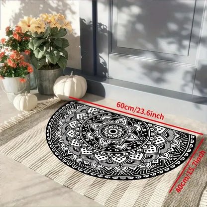 Boho half-round crystal velvet non-slip entryway floor mat