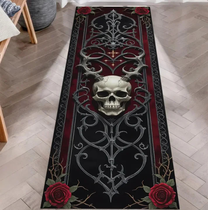 Gothic Skull Rose Runner Rug