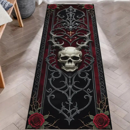 Gothic Skull Rose Runner Rug