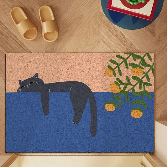 Cartoon Cat Silk Ring Door Mat Non-Slip Cuttable Dirt-Resistant Entrance Porch Floor Carpet Home Decor