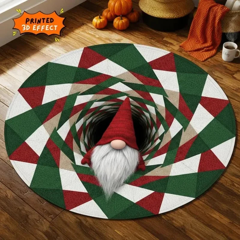 Christmas gnome round illusion rug