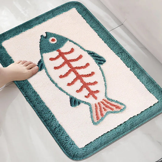 Cartoon Fish Bathroom Mat Non-Slip Absorbent Shower Room Carpet Machine Washable Floor Rug Home Decor