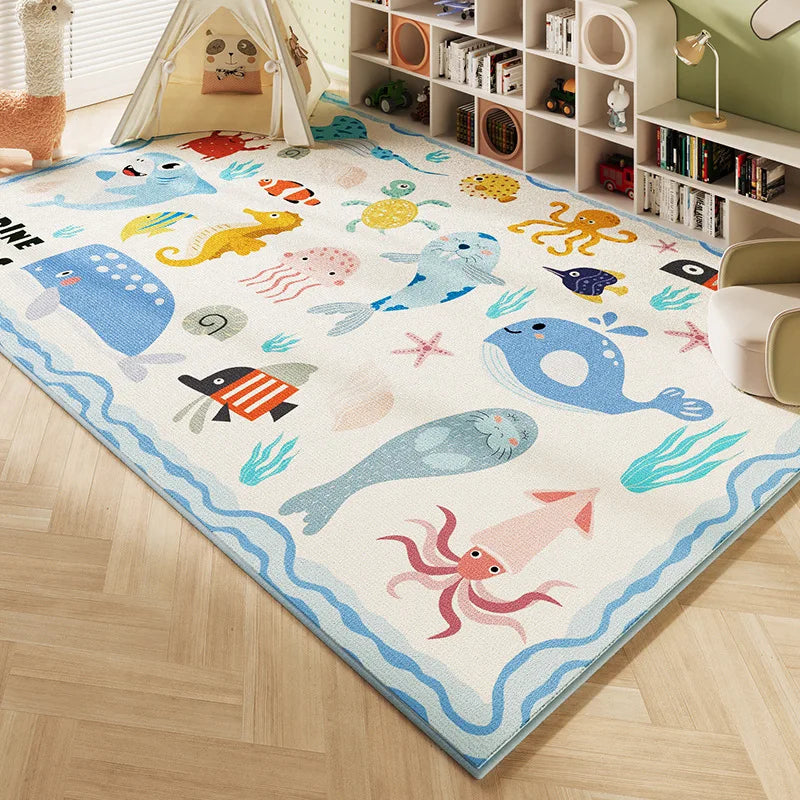 VIKAMA Crystal Pile Kids World Map Space Rug Non-Slip Washable Playmat