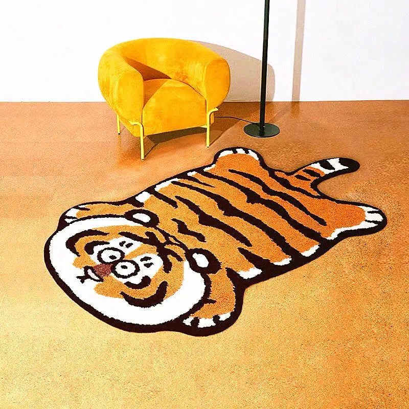 Fat Tiger Cartoon Floor Mat Imitation Cashmere Special-Shaped Absorbent Bathroom Entrance Door Rug Non-Slip Home Decor